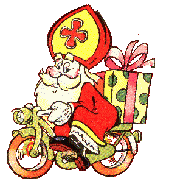 St nicolas sur une moto et des cadeaux animés